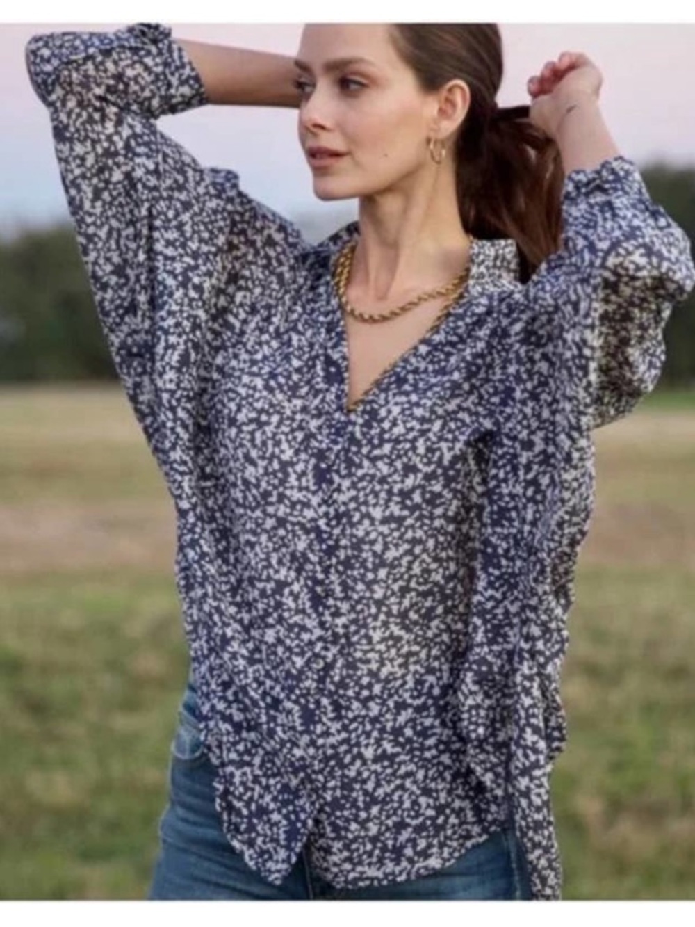 MIRTH Handmade Kyoto Button Down Navy Floral Blouse size small